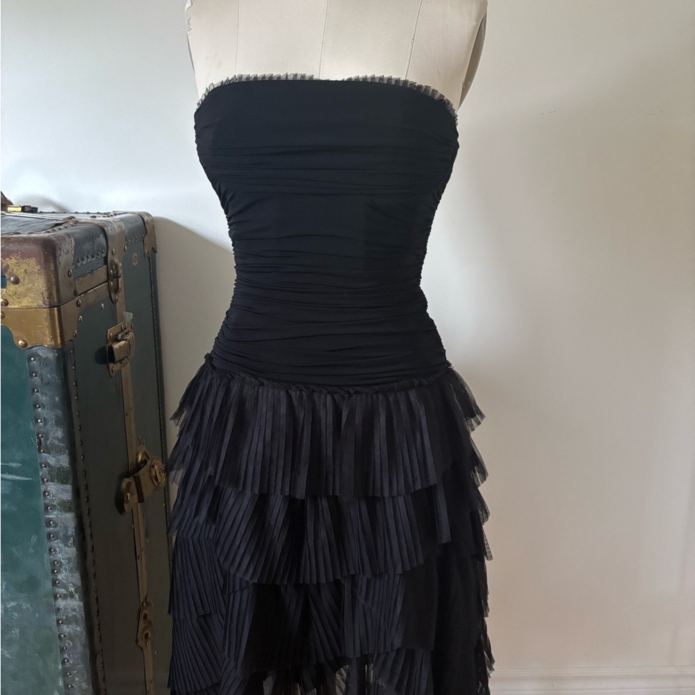 BCBGMaxAzria Black Strapless Ruffled Dress